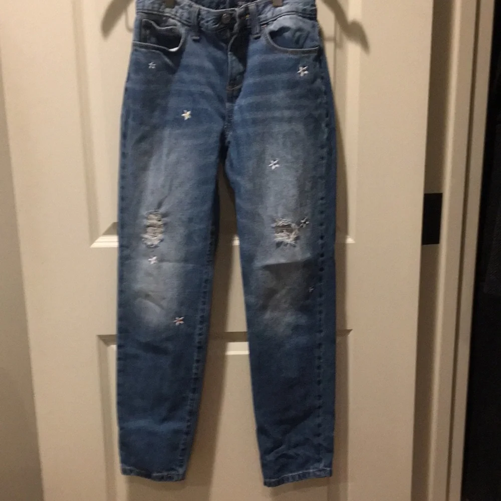 Old Navy girl embroidered floral Boyfriend Skinny Jean size 14R adjustable waist